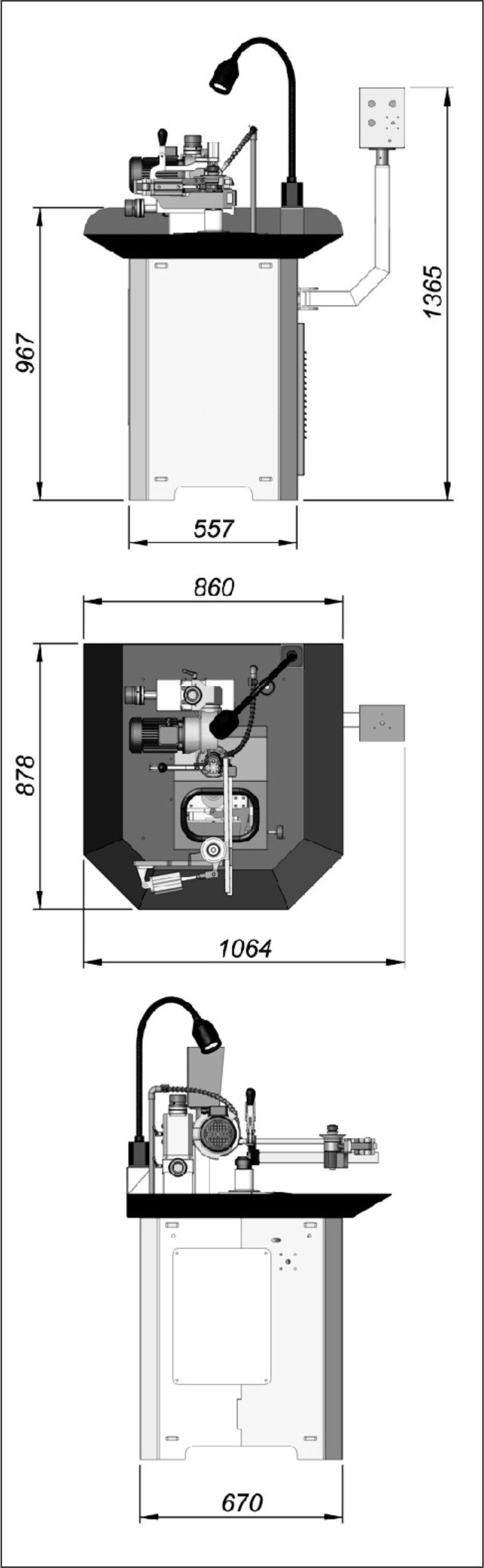 Dimensions of ASC 1 Grinding machine